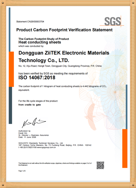 Çin Dongguan Ziitek Electronical Material and Technology Co., Ltd Sertifikalar