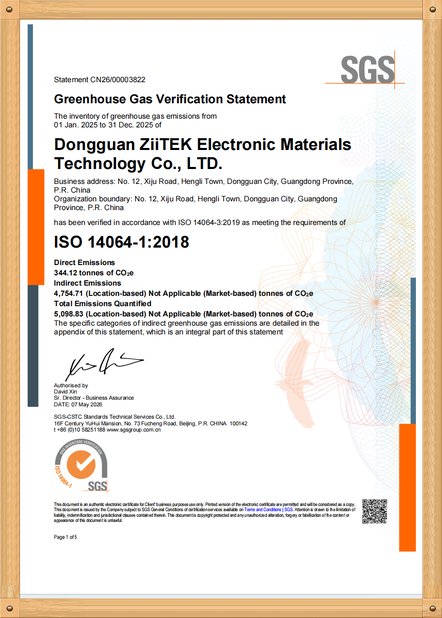 Çin Dongguan Ziitek Electronical Material and Technology Co., Ltd Sertifikalar
